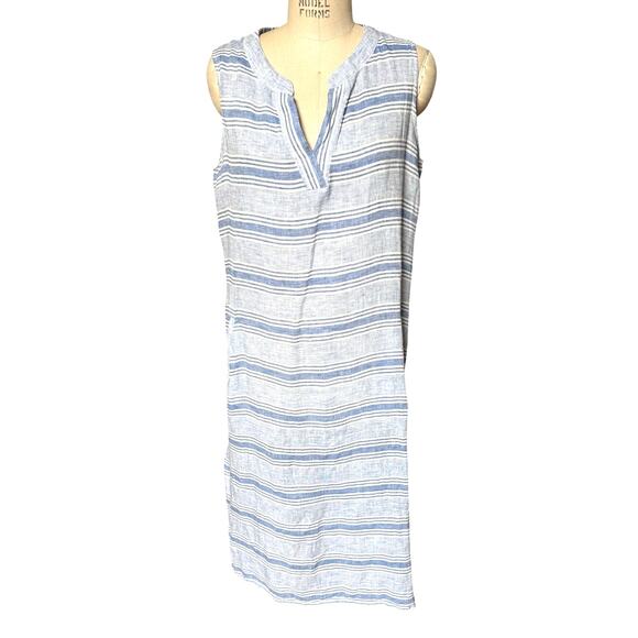 Helen Jon Striped Linen Midi Dress Women’s Size Large Blue Lightweight - Picture 1 of 6
